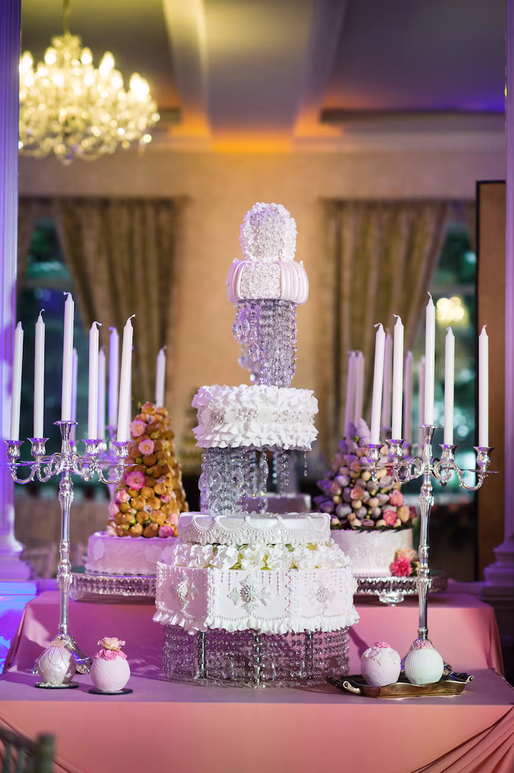 Sala pronta ad accogliere gli invitati con luci da festa